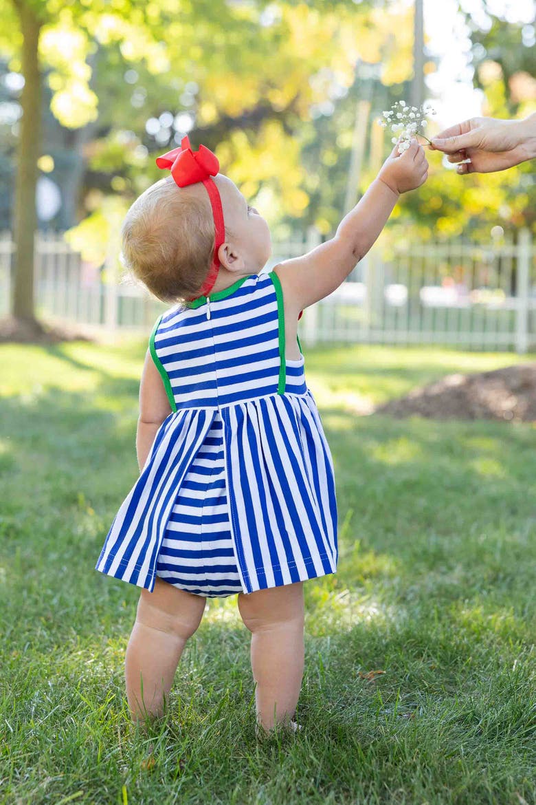 Stripe Knit Romper With Tulip, Alternate, color, Royal/White