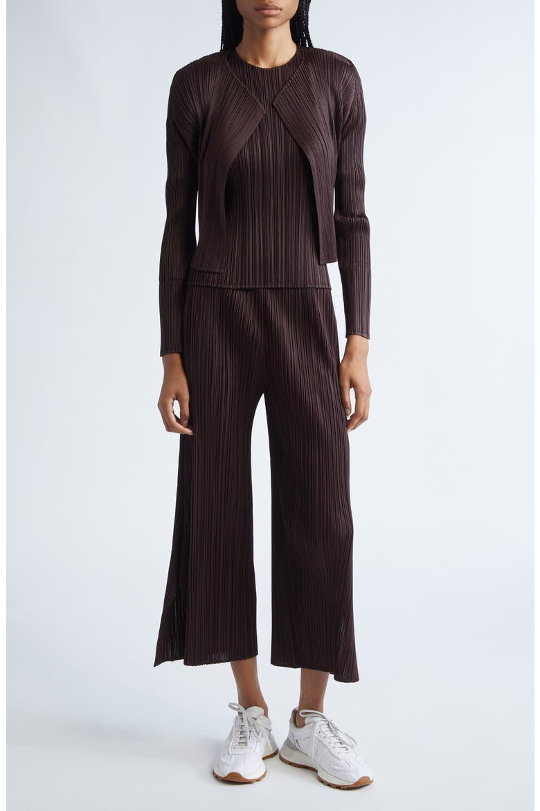 Monthly Colors July Pleated Open Front Cardigan, Alternate, color, DARK BROWN