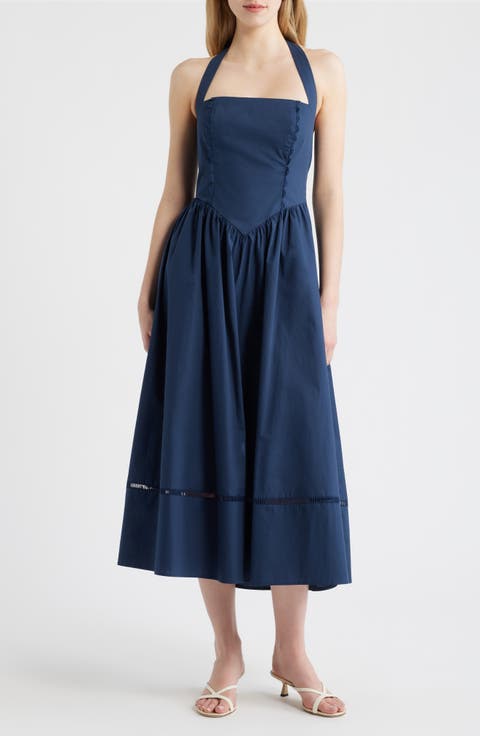 Ladder Stitch Detail Halter Neck Cotton Dress