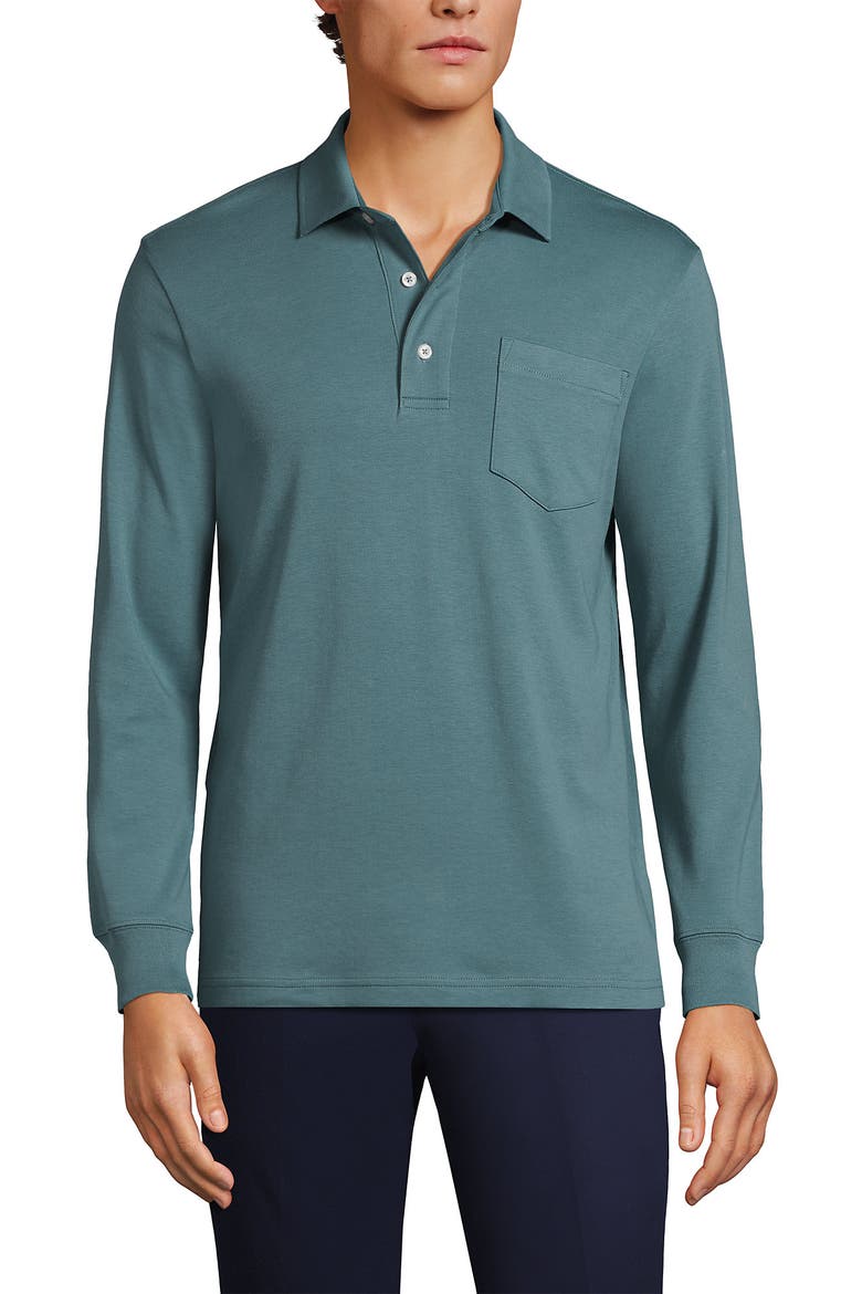 Long Sleeve Cotton Supima Polo Shirt With Pocket, Main, color, Tourmaline