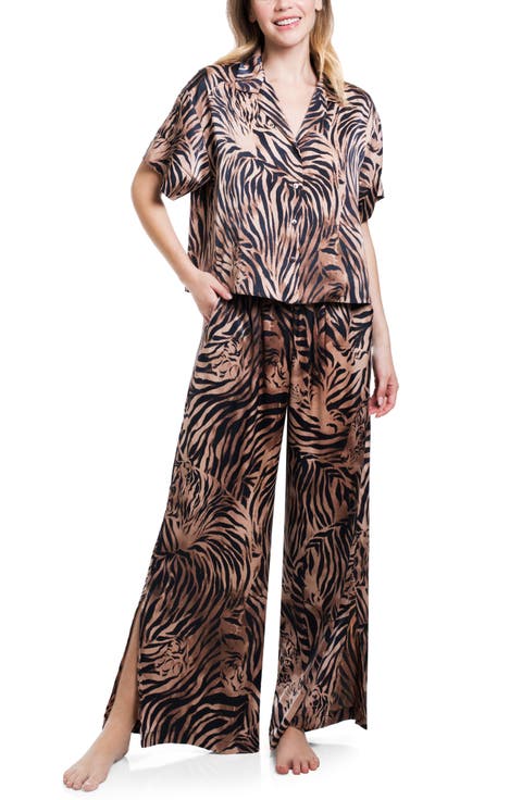 Tiger Print Satin Pajamas