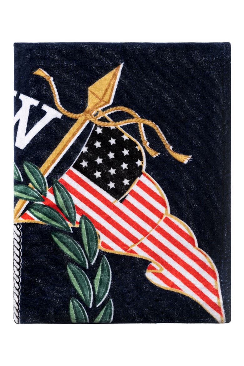 Logo Crest Cotton Beach Towel, Alternate, color, NAVY