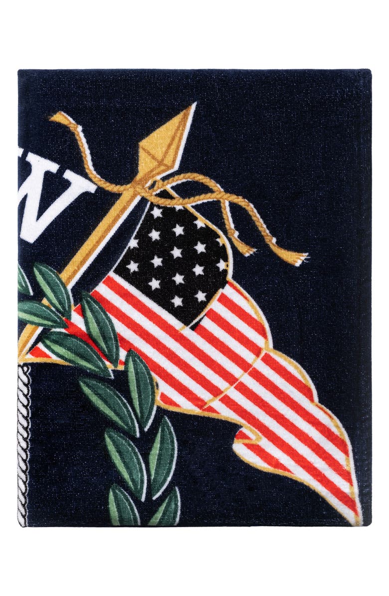 Brooks Brothers Logo Crest Cotton Beach Towel, Alternate, color, Navy