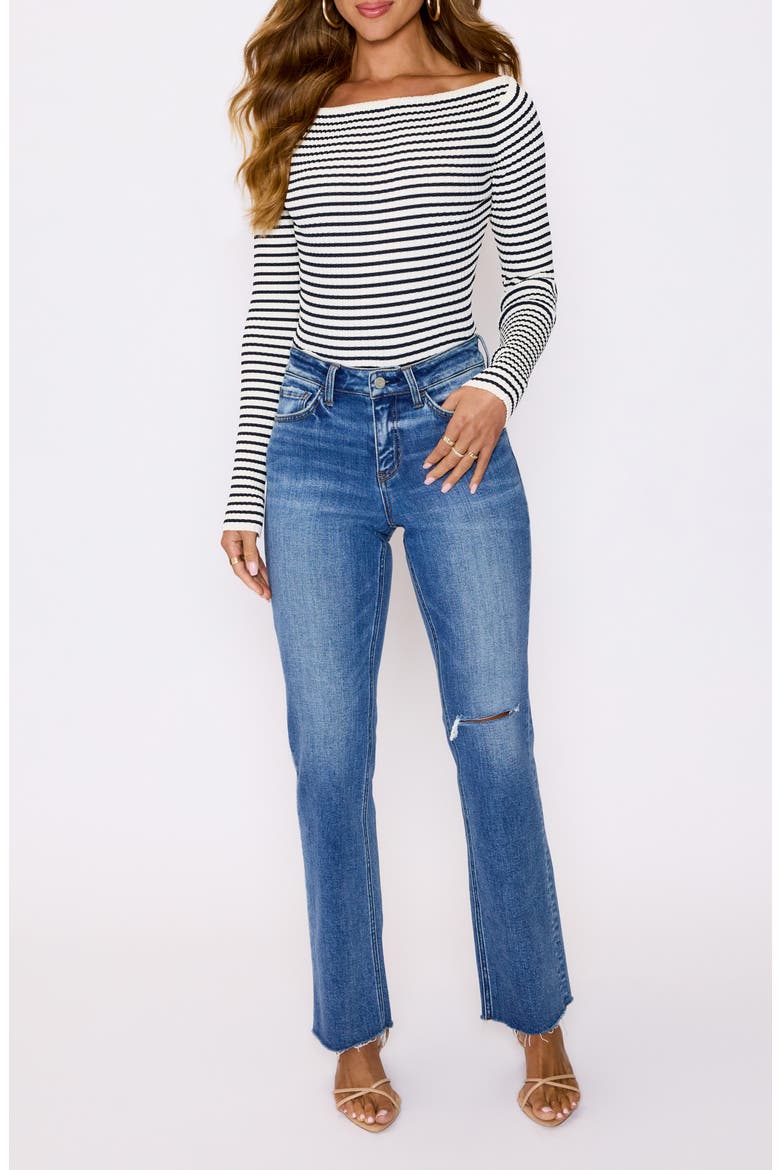 Merci Stripe Off the Shoulder Sweater, Alternate, color, CREAM STRIPE
