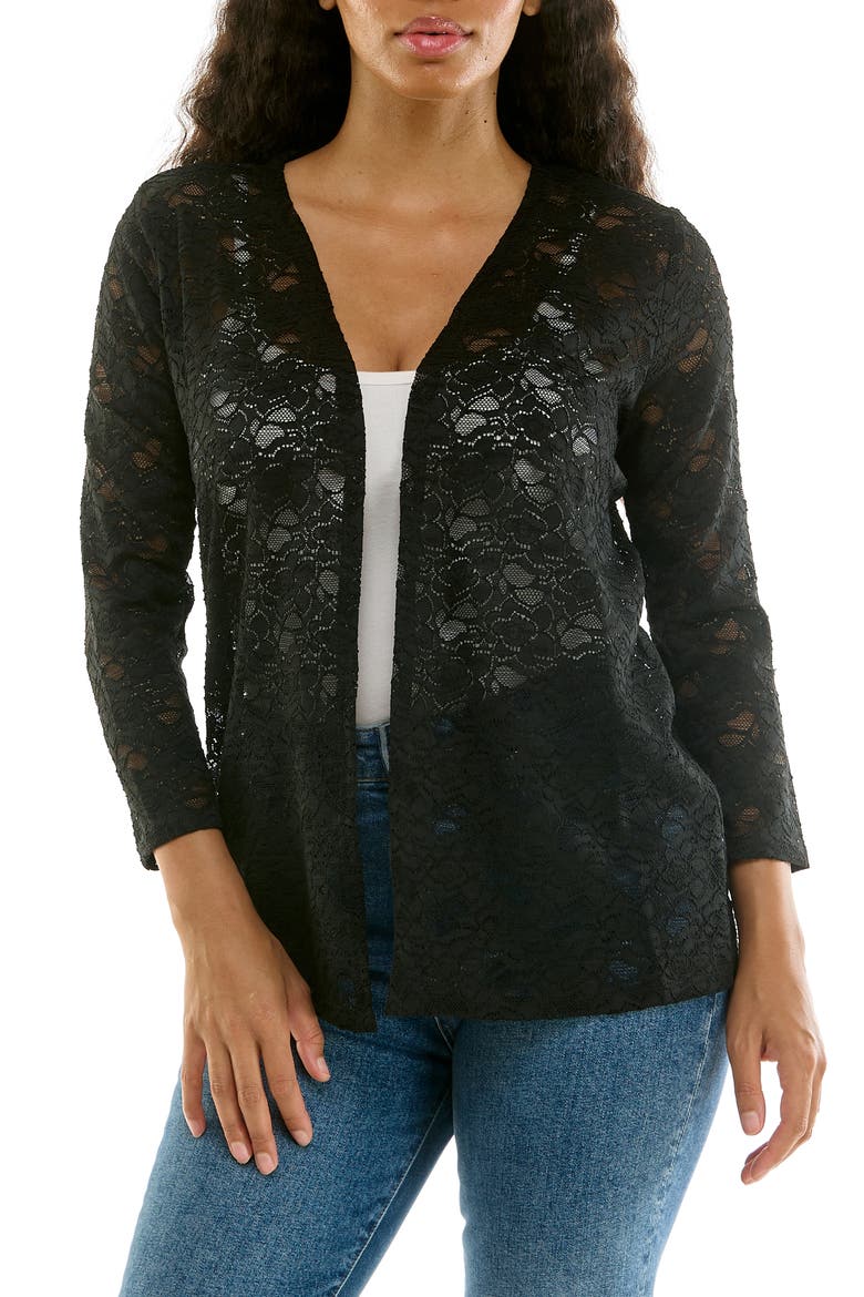 Lace Three-Quarter Sleeve Bolero, Main, color, BLACK