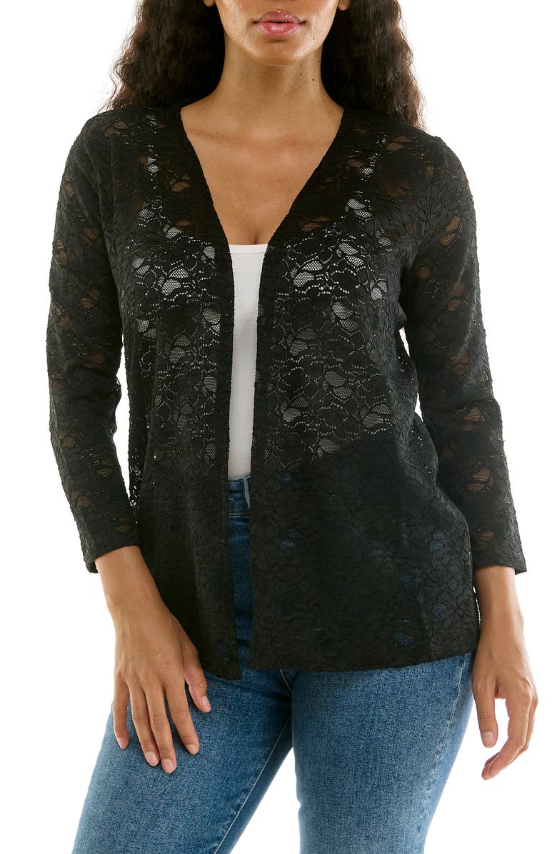 Nina Leonard Lace Three-Quarter Sleeve Bolero, Main, color, Black