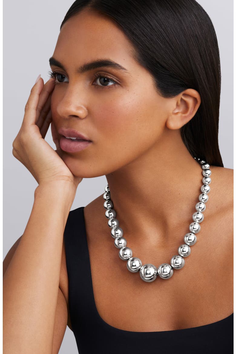Caviar Bubbly Graduated Bead Necklace, Alternate, color, STERLING SILVER