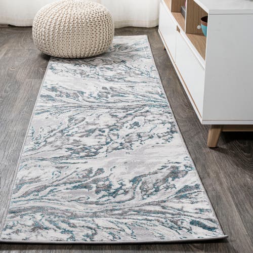Jonathan Y Swirl Marbled Abstract Area Rug In Gray/turquoise