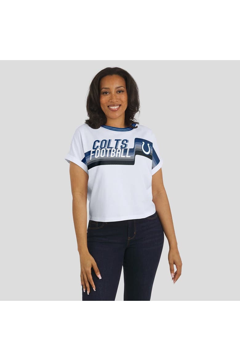 Women's WEAR by Erin Andrews White Indianapolis Colts Cropped Center Stripe Dolman T-Shirt, Alternate, color, White