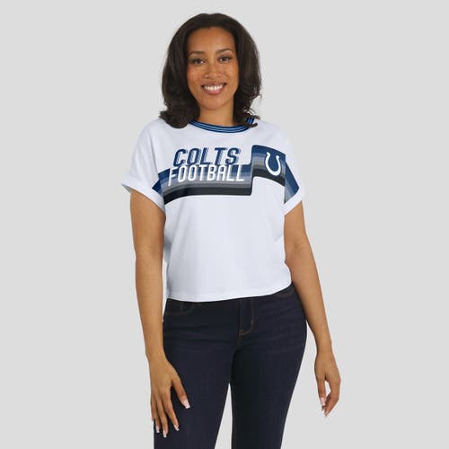 Wear By Erin Andrews White Indianapolis Colts Cropped Center Stripe Dolman T-shirt In Multi