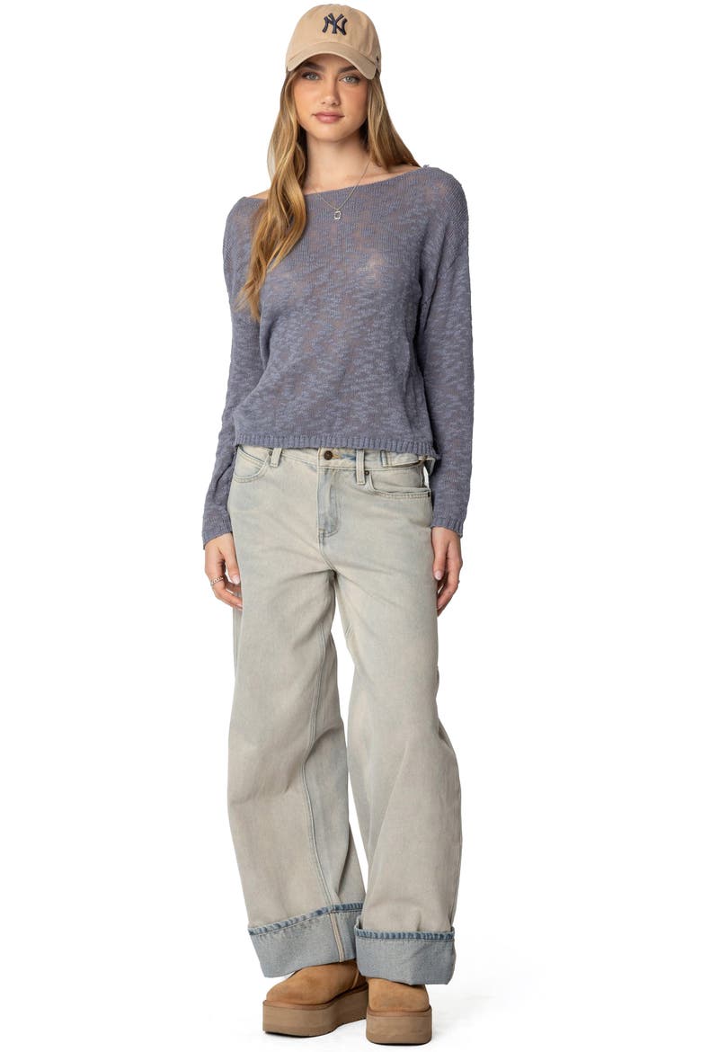 Bri One-Shoulder Open Stitch Sweater, Alternate, color, BLUE