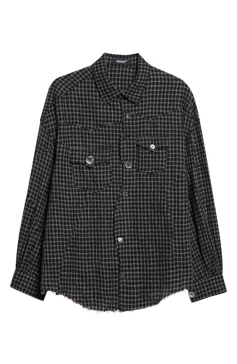 Check Wool Blend Button Up Shirt