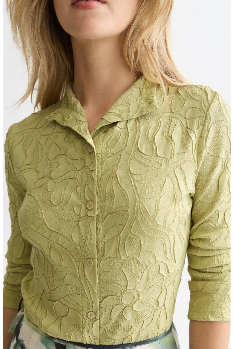 Floral Jacquard Button-Up Shirt, Alternate, color, BEECHNUT