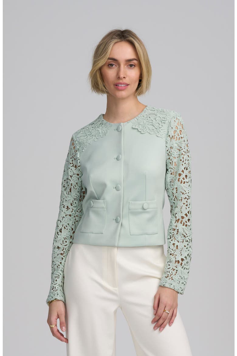 Lace Satin Jacket, Main, color, CELADON