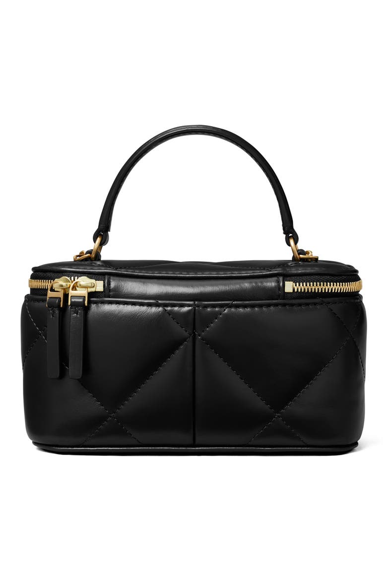 Kira Charm Diamond Quilted Leather Vanity Train Case, Alternate, color, BLACK