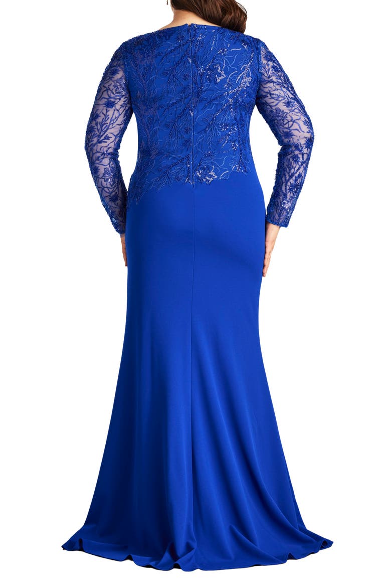 Sequin Floral Long Sleeve Gown, Alternate, color, MYSTIC BLUE