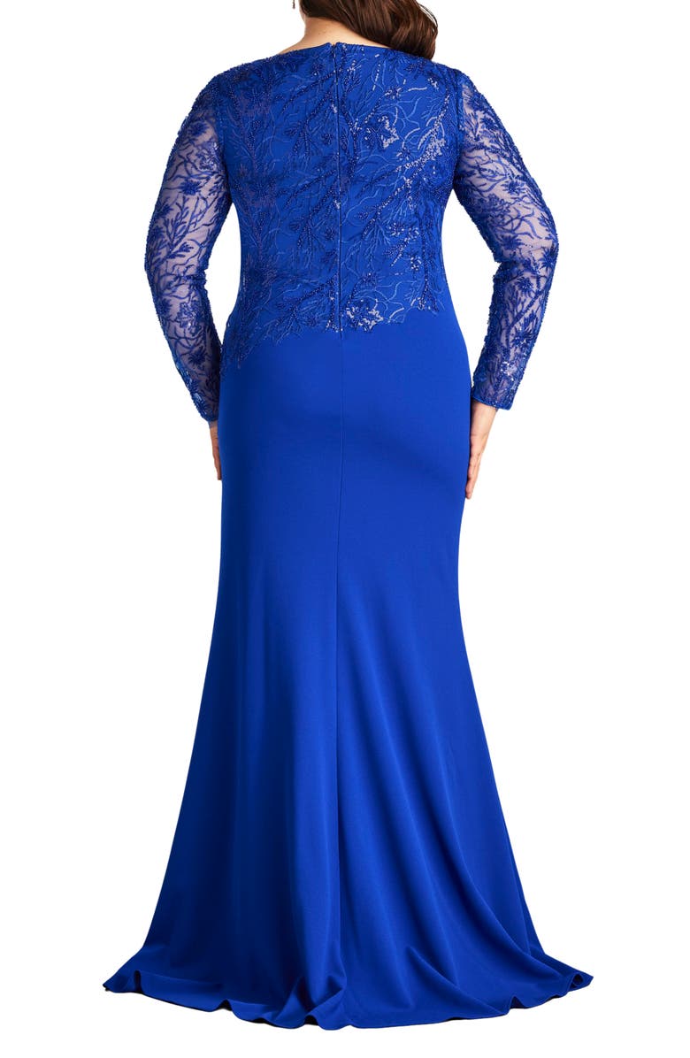 Tadashi Shoji Sequin Floral Long Sleeve Gown, Alternate, color, Mystic Blue