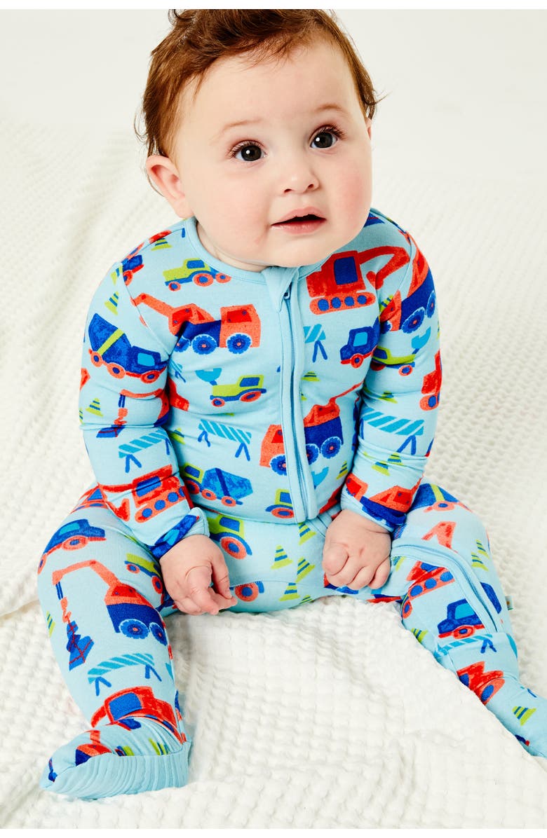 Clover Baby & Kids Soft & Stretchy Zipper Footie - Construction Blue, Alternate, color, Construction Blue