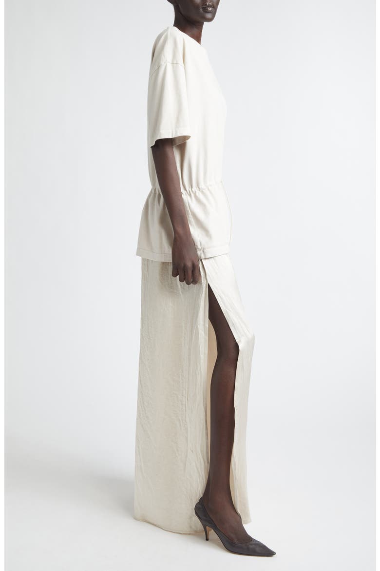 Joopy Drawstring Waist Mixed Media T-Shirt Dress, Alternate, color, BUTTER