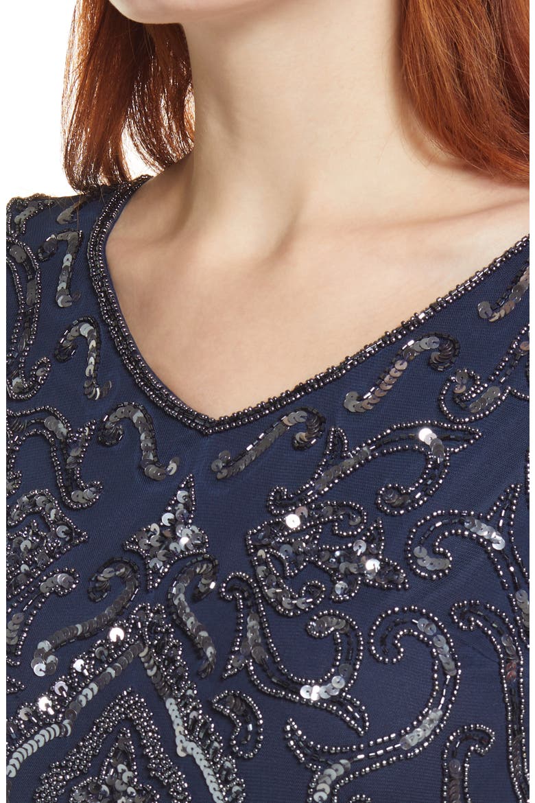 Sequin & Beaded Cocktail Sheath Dress, Alternate, color, SLATE 421
