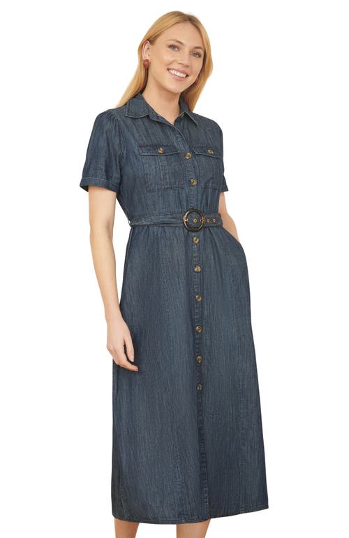 Yumi Chambray Denim Utility Midi Shirt Dress In Blue