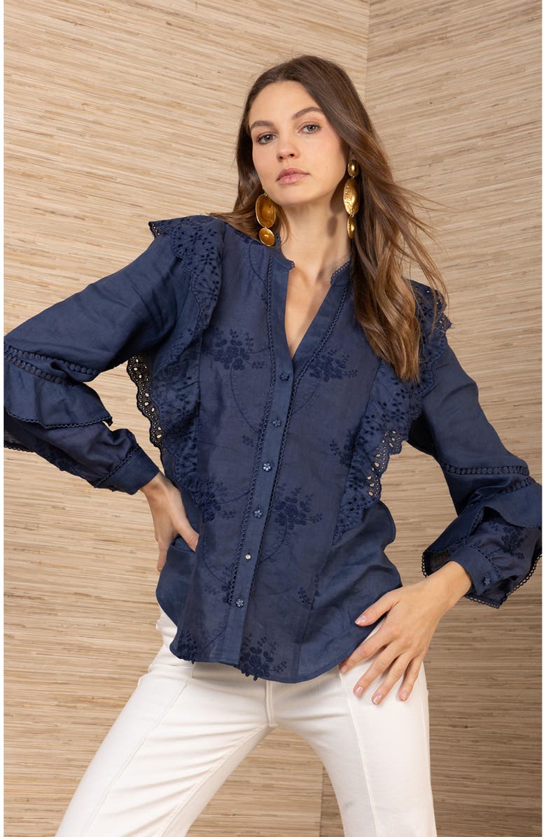 Hale Bob Eulalia Linen Top, Alternate, color, Navy