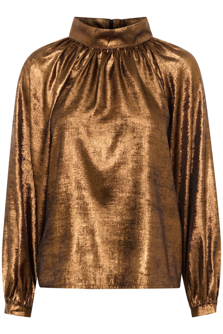 SLElvie Funnel Neck Metallic Blouse, Alternate, color, Copper