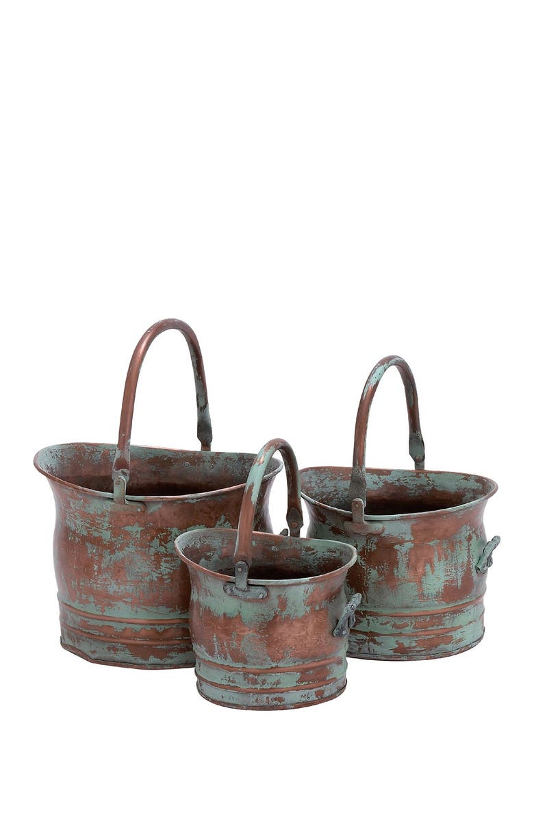 SONOMA SAGE HOME Copper Metal Rustic Planter with Stationary Handles - Set of 3, Main, color, Copper