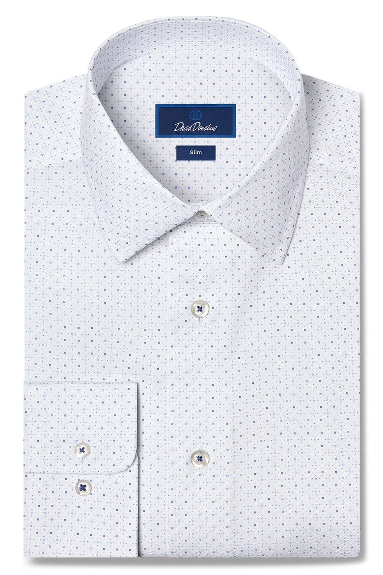 Slim Fit Micro Neat Stretch Dress Shirt, Main, color, WHITE/ BLUE