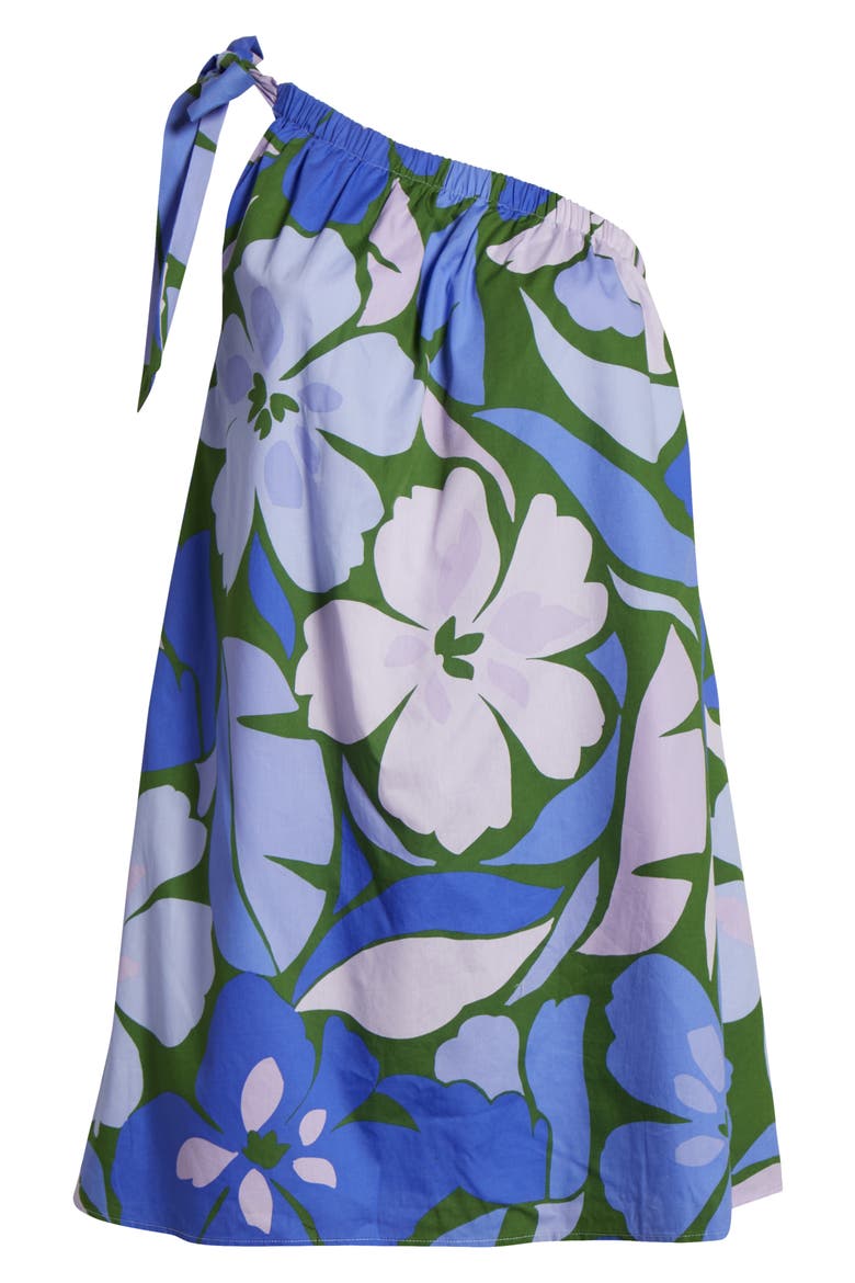 Dayana Floral Adley One-Shoulder Cotton Minidress, Alternate, color, GREEN-BLUE