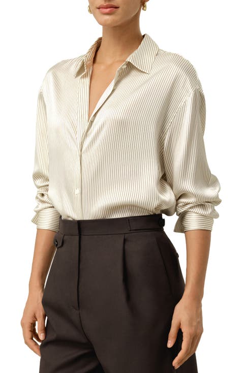 Women's Silk Charmeuse Pinstripe Shirt
