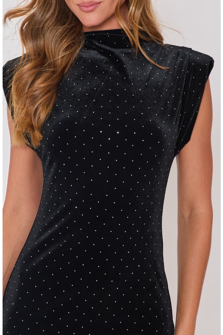 Own the Night Polka Dot Mock Neck Velvet Dress, Alternate, color, BLACK