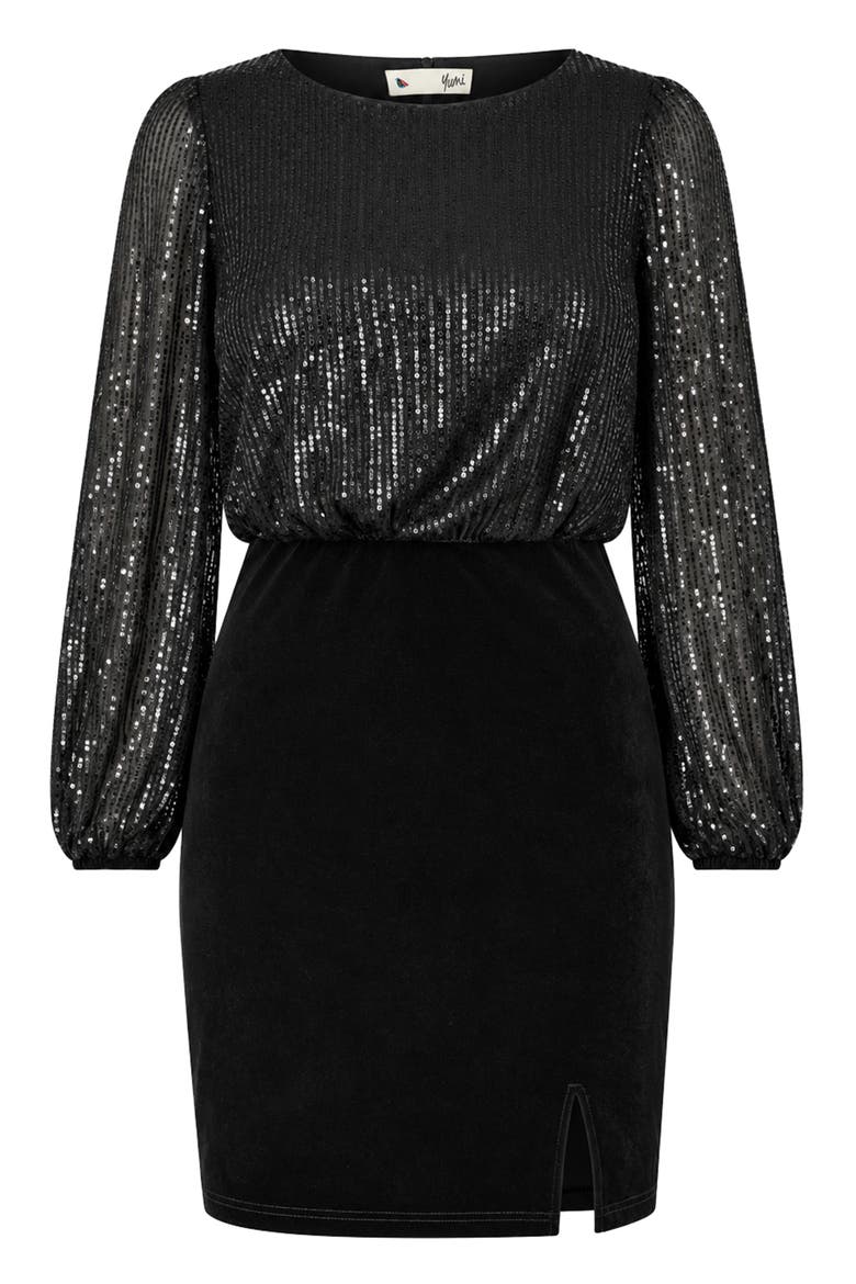 Sequin And Velvet Mini Dress, Alternate, color, Black
