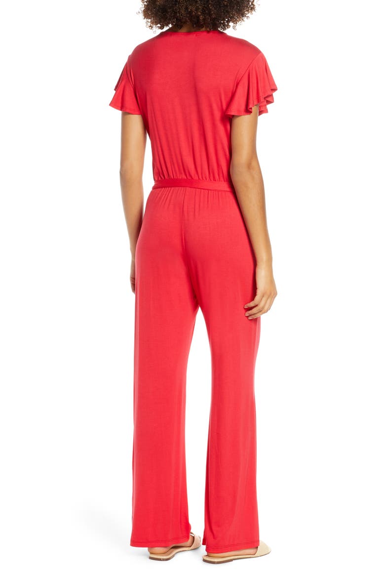 Flutter Sleeve Jumpsuit, Alternate, color, RED