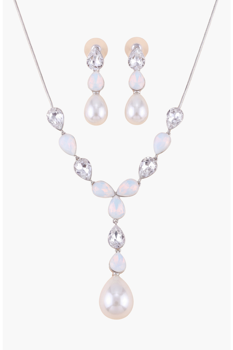 Pearl Drop Necklace and Earrings Set, Main, color, Silver
