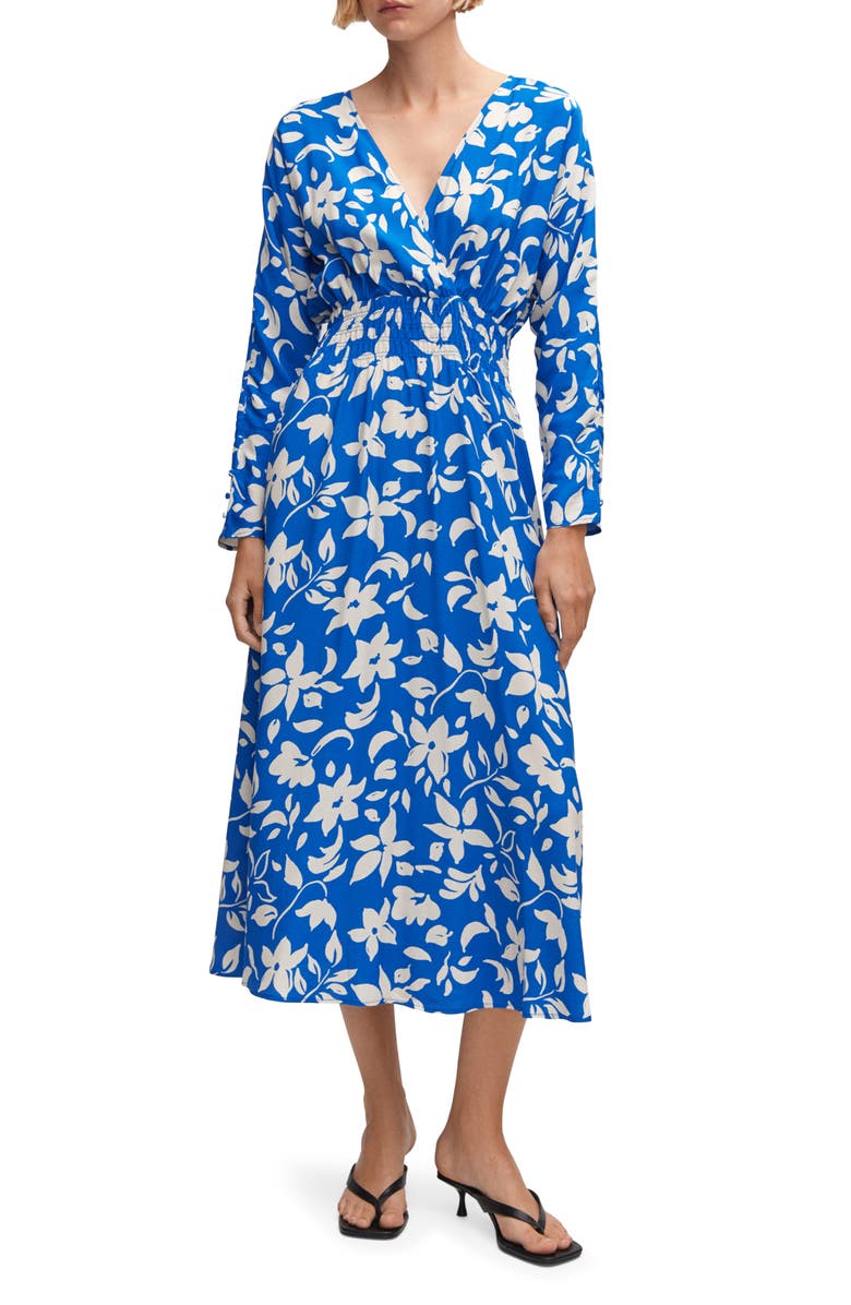 MANGO Floral Print Long Sleeve Faux Wrap Dress, Main, color, 