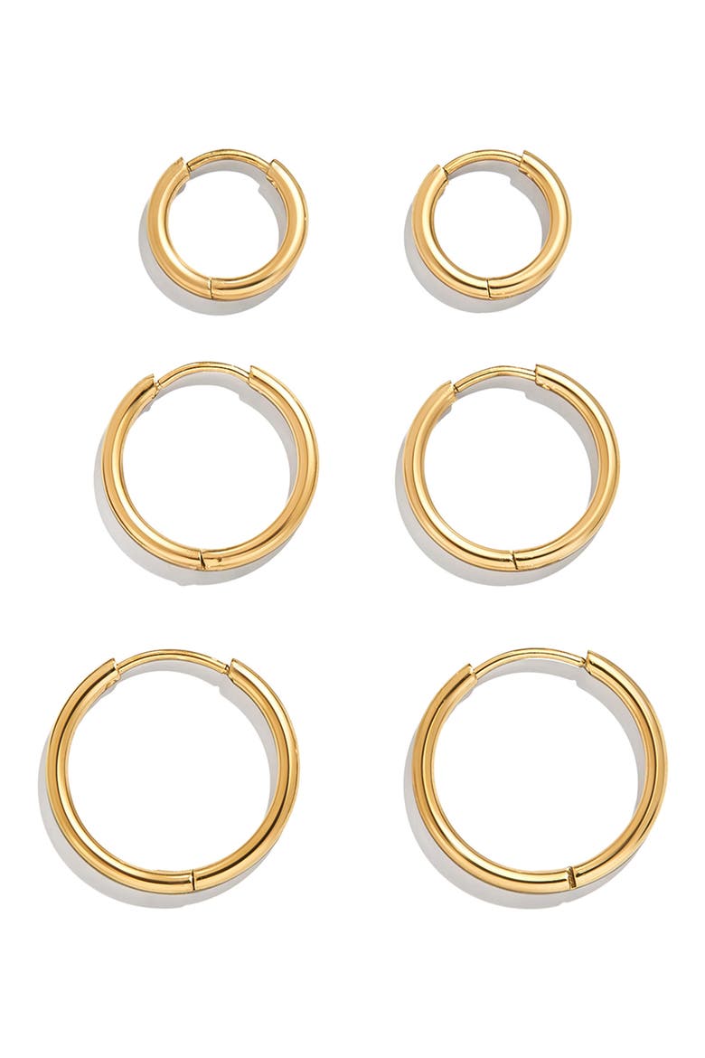 Niata 3-Pack Waterproof Hoop Earrings, Alternate, color, GOLD
