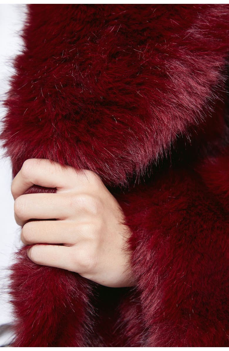 Oasis Maxi Faux Fur Plush Coat, Alternate, color, Burgundy