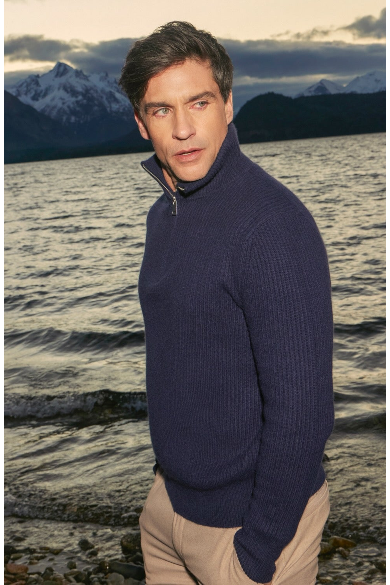 Shane Chunky Cashmere Quarter Zip Pullover, Alternate, color, Navy