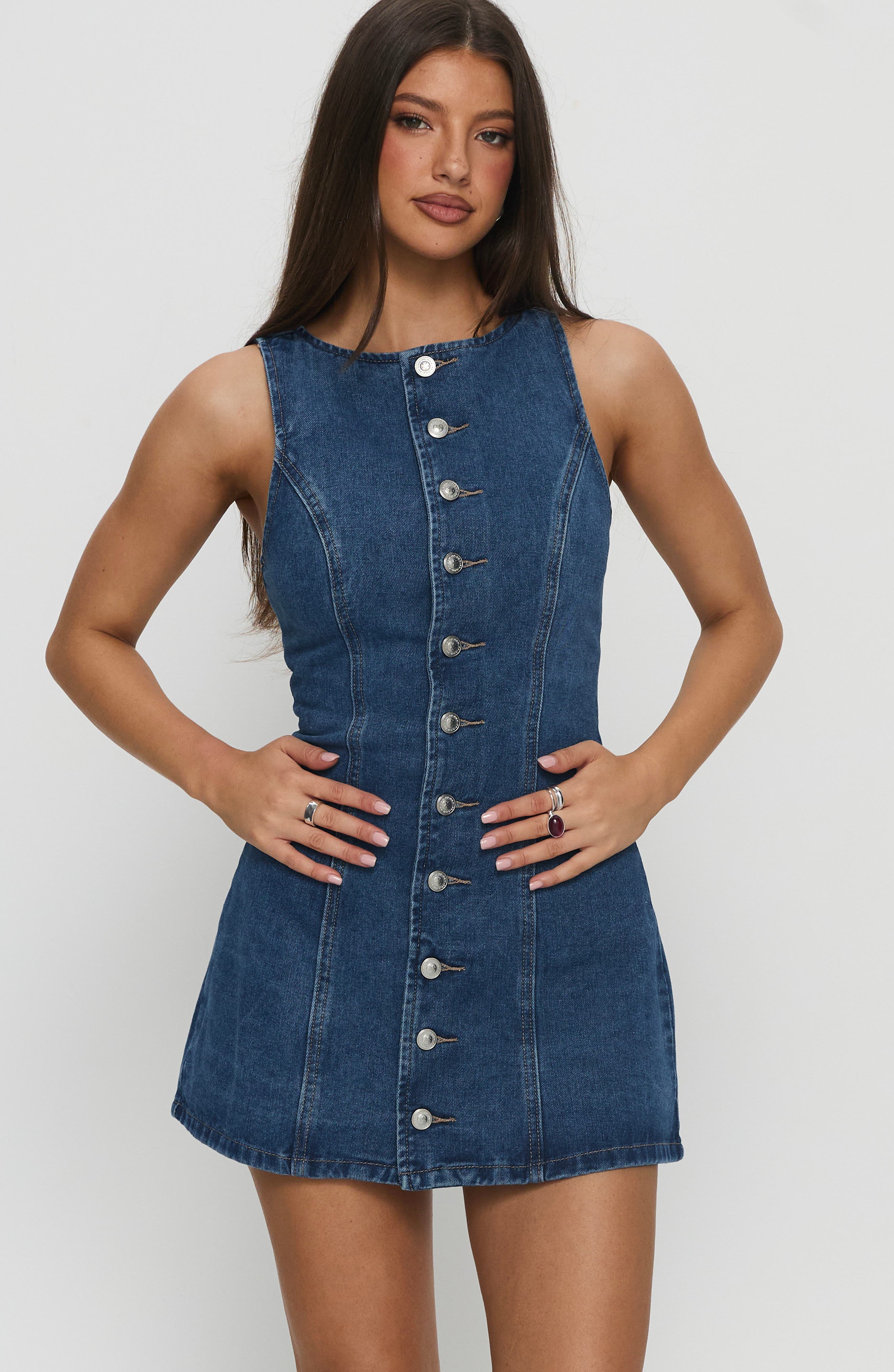 Princess Polly Yumiko Denim Skirted Romper (Women) | Nordstrom