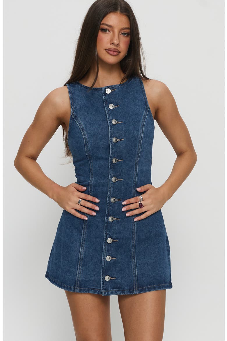 Yumiko Denim Skirted Romper, Alternate, color, BLUE