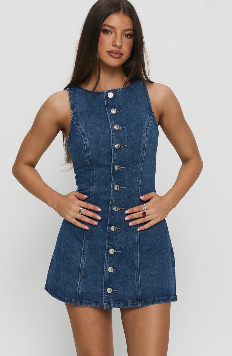 Princess Polly Yumiko Denim Skirted Romper, Alternate, color, Blue