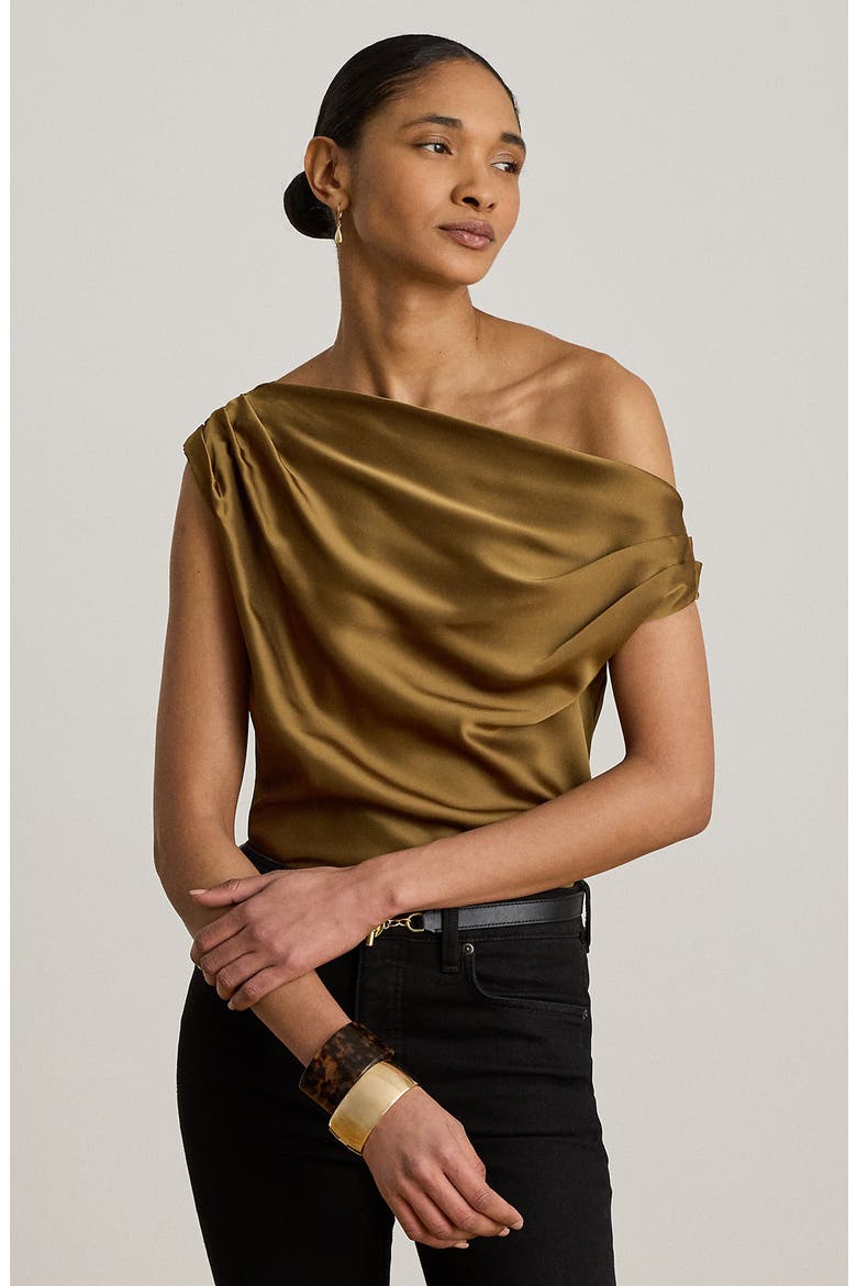 Kinthea Off the Shoulder Charmeuse Top, Alternate, color, TOBACCO BRONZE BROWN