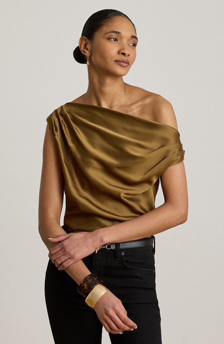 Lauren Ralph Lauren Kinthea Off the Shoulder Charmeuse Top, Alternate, color, Tobacco Bronze Brown