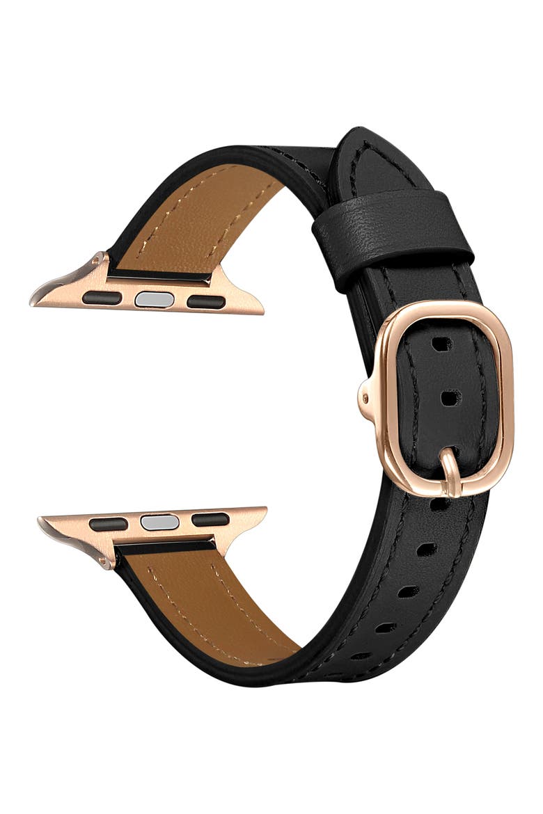 Leather Apple Watch® Watchband, Alternate, color, BLACK