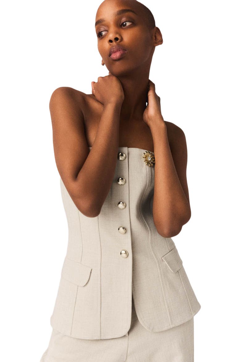 Tailored bustier top, Alternate, color, Beige
