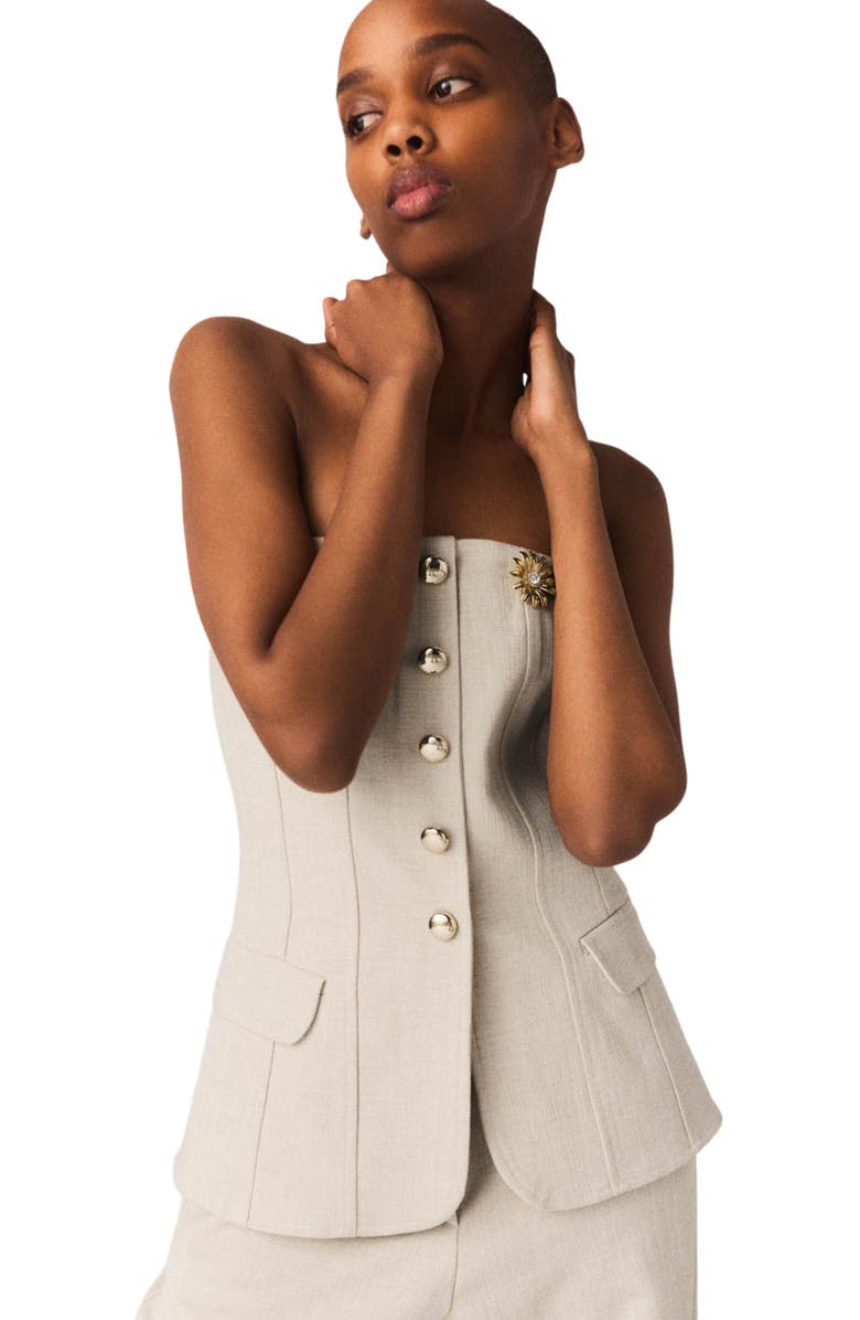 maje Tailored bustier top, Alternate, color, Beige