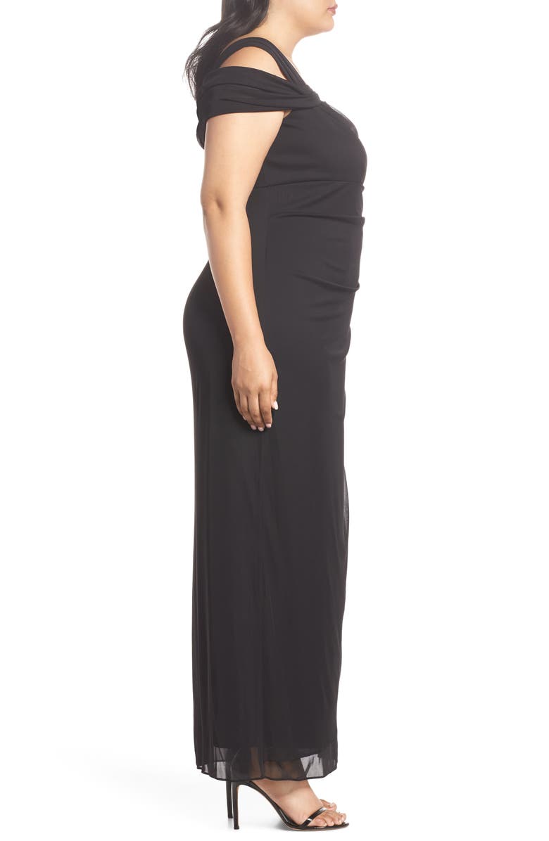 Alex Evenings Cold Shoulder Ruffle Gown, Alternate, color, Black
