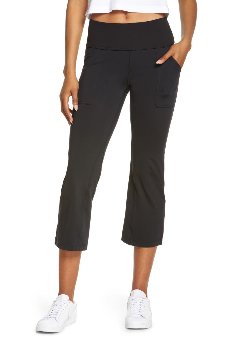 Studio Lite Pocket Kick Flare Crop Pocket Leggings, Main, color, BLACK