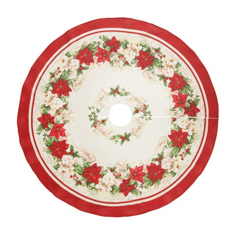 Red and White Poinsettias Christmas Tree Skirt, Multicolor - 48"W x 48"L